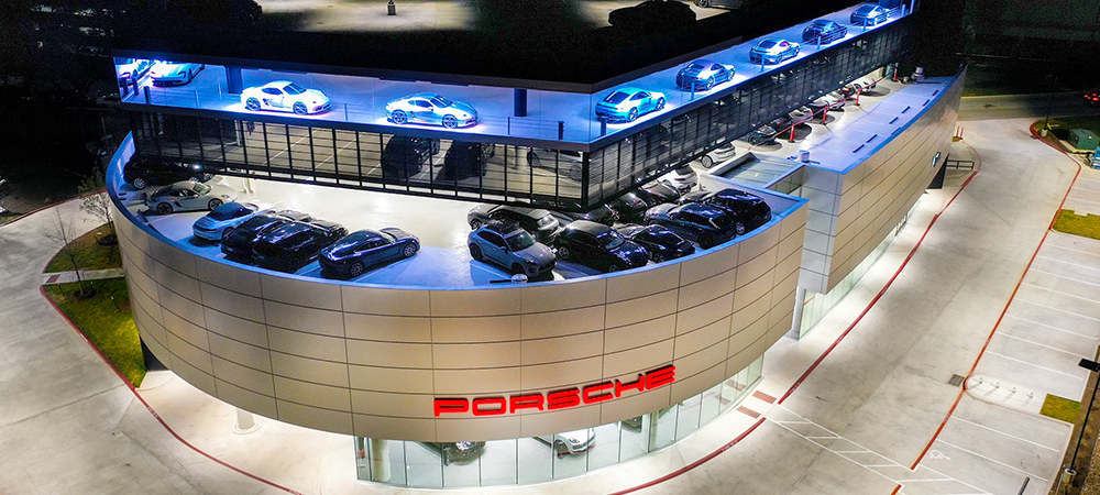 Top-tier branding with Elation SEVEN Battens at Porsche Dealership in Austin, TX